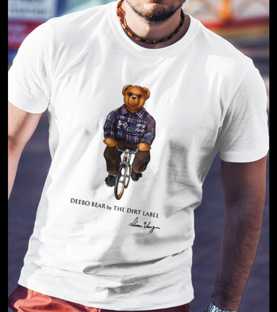Deebo Bear Biking Plaid Style By The Dirt Label T-Shirt