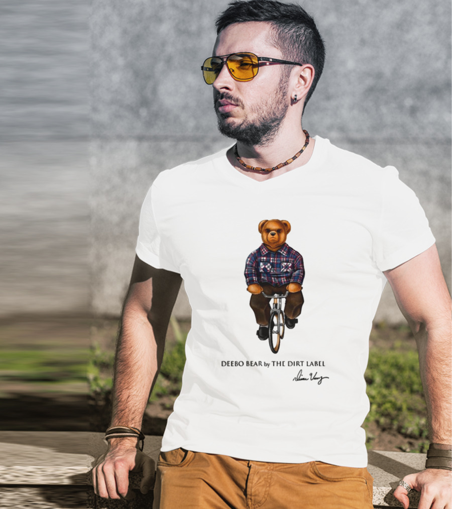 Deebo Bear Biking Plaid Style By The Dirt Label T-Shirt