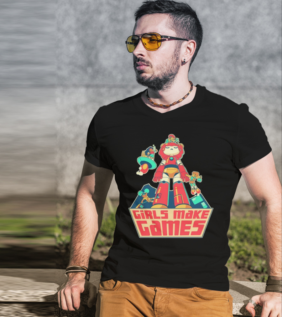 Castpixel Girls Make Games Robot Adventure Scene T-Shirt