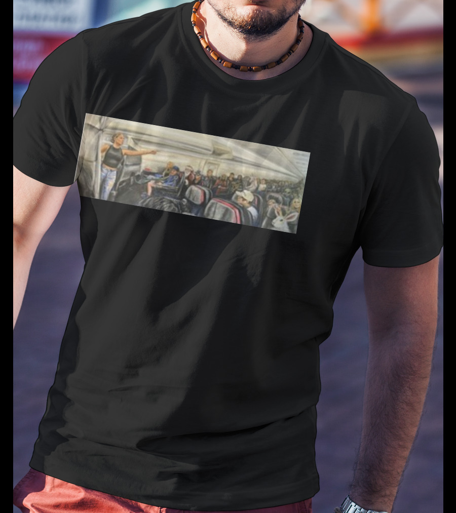 Travispaints Airplane Lady Freak Out Pointing Bigfoot Statue T-Shirt