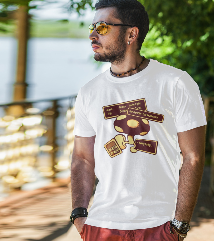 HP 187 PP 135 PSI Bash Goods Auto Fight Feeling Funky The Ramblin Evil Mushroom T-Shirt