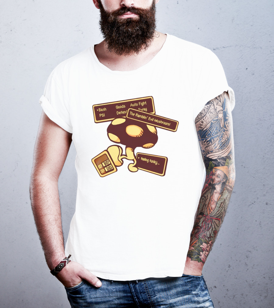 HP 187 PP 135 PSI Bash Goods Auto Fight Feeling Funky The Ramblin Evil Mushroom T-Shirt