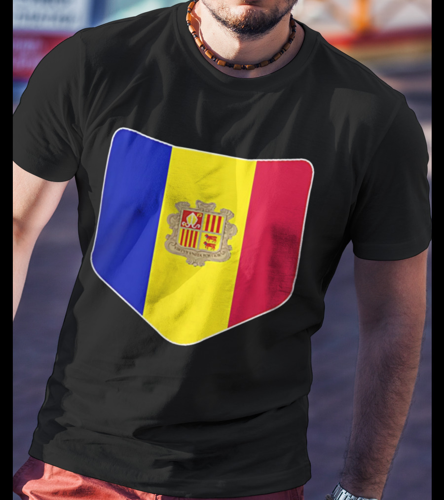 Andorra Flag Pocket Print Andorran Colors Crest Emblem T-Shirt