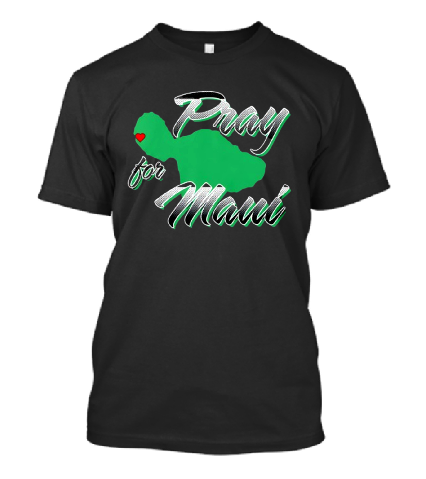Pray For Maui Green Island Heart T-Shirt