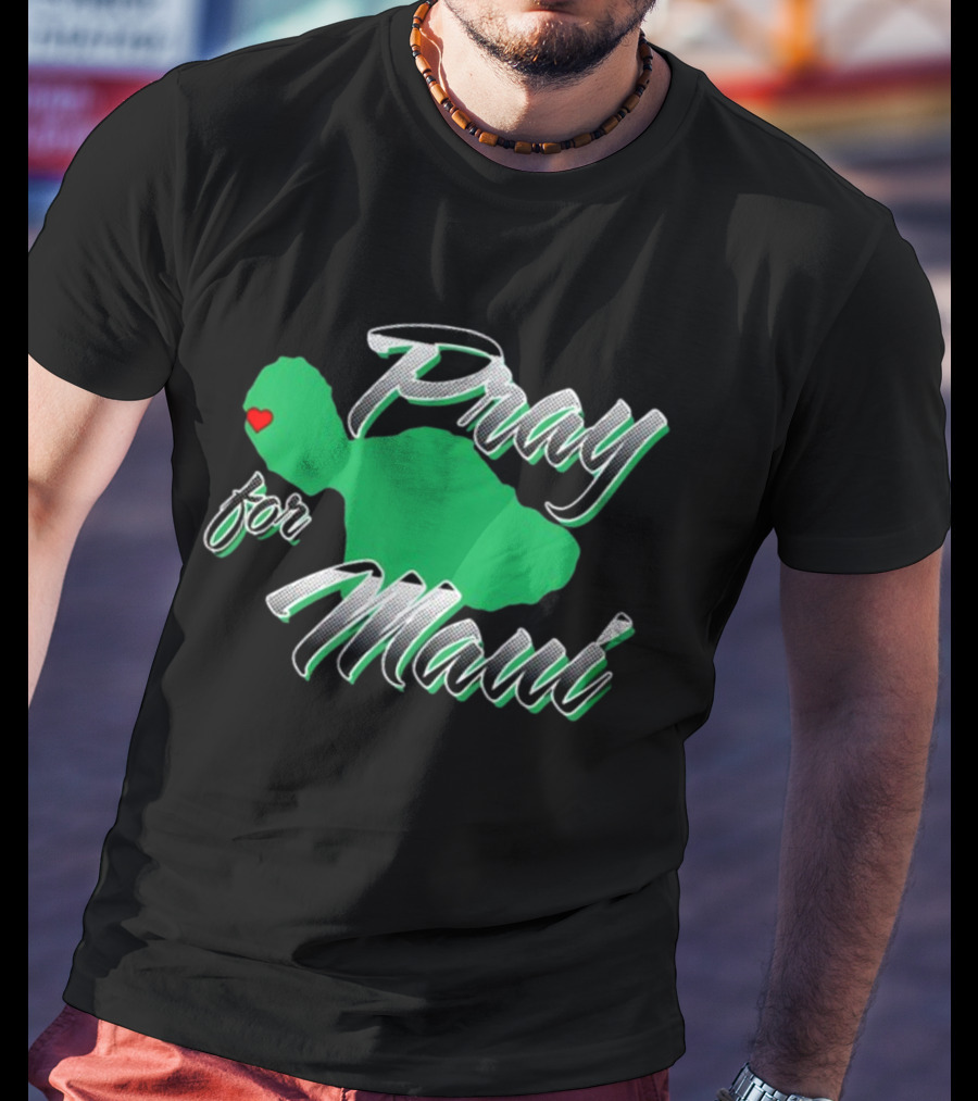 Pray For Maui Green Island Heart T-Shirt