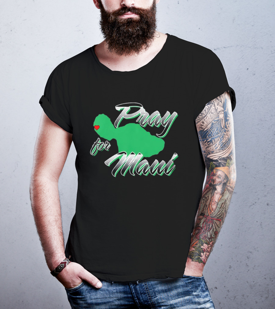 Pray For Maui Green Island Heart T-Shirt