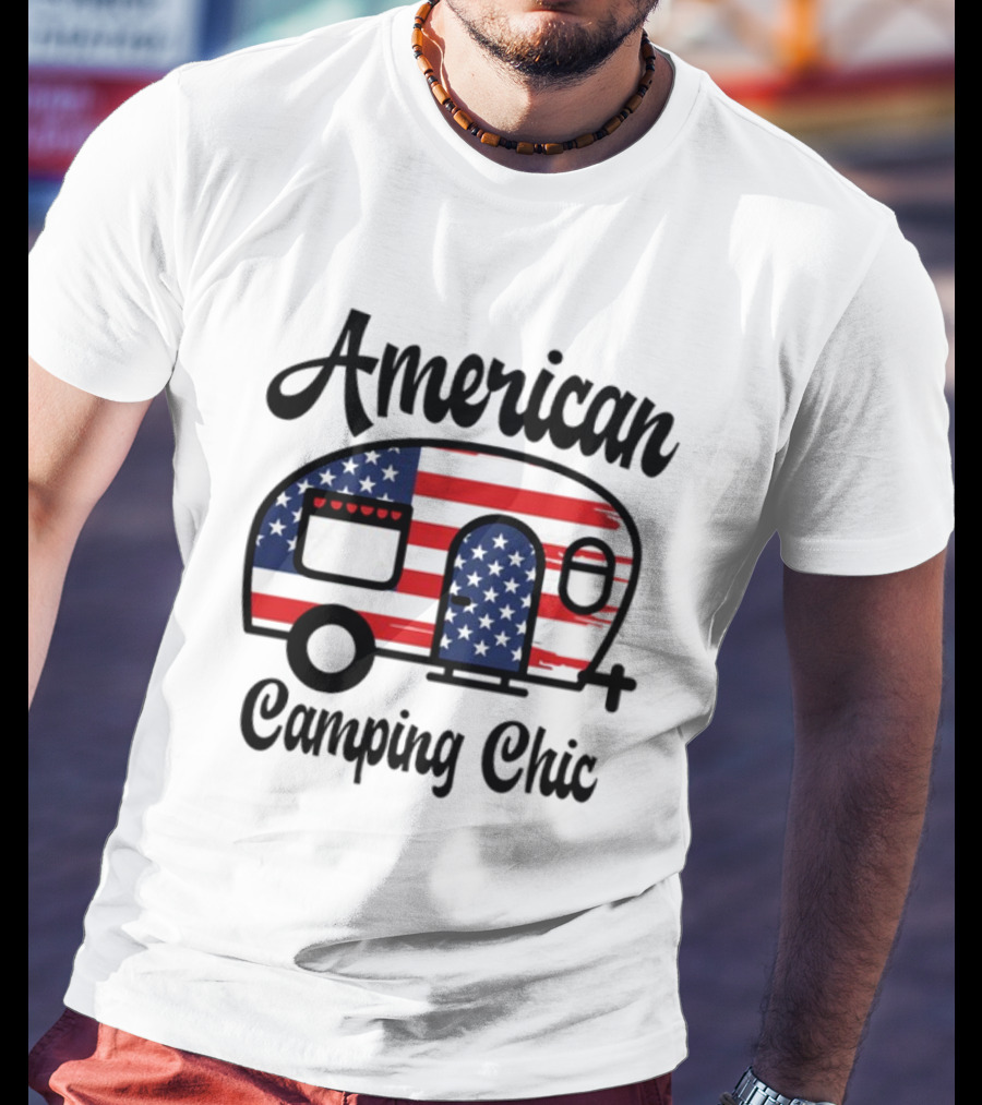 American Camping Chic Flag Camper T-Shirt