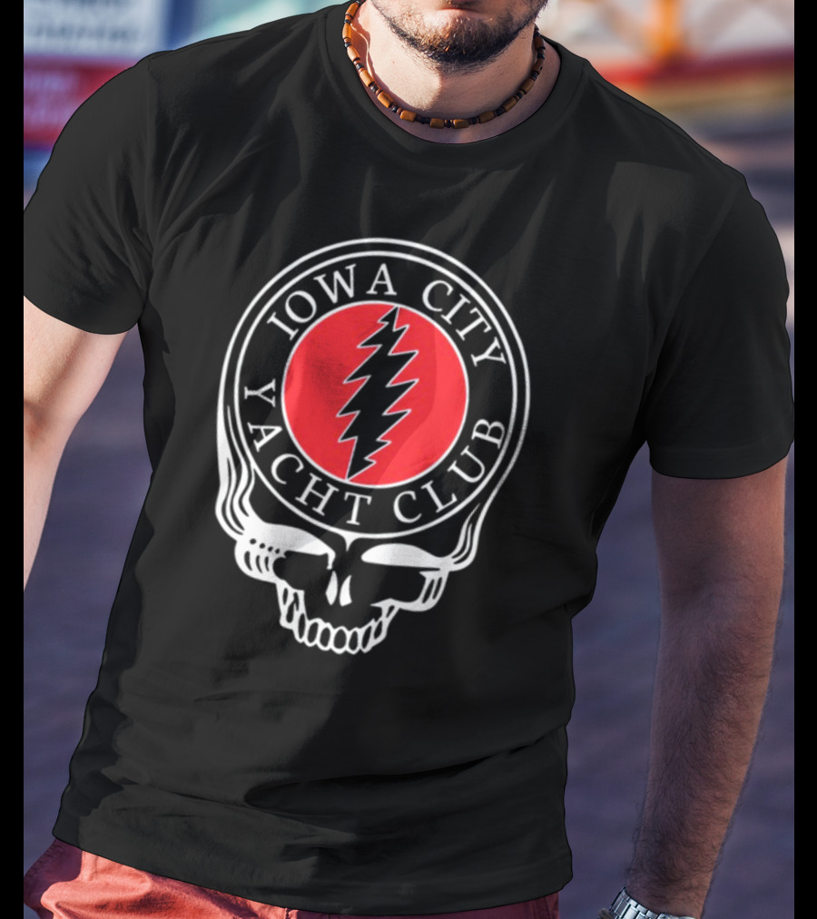 Iowa City Yacht Club Skull Steal Your Face Lightning Bolt T-Shirt