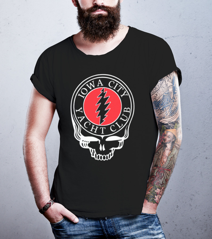 Iowa City Yacht Club Skull Steal Your Face Lightning Bolt T-Shirt