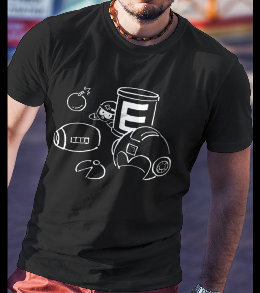 Mega Man E-Tank Helmet And Bomb Line Art Elements T-Shirt