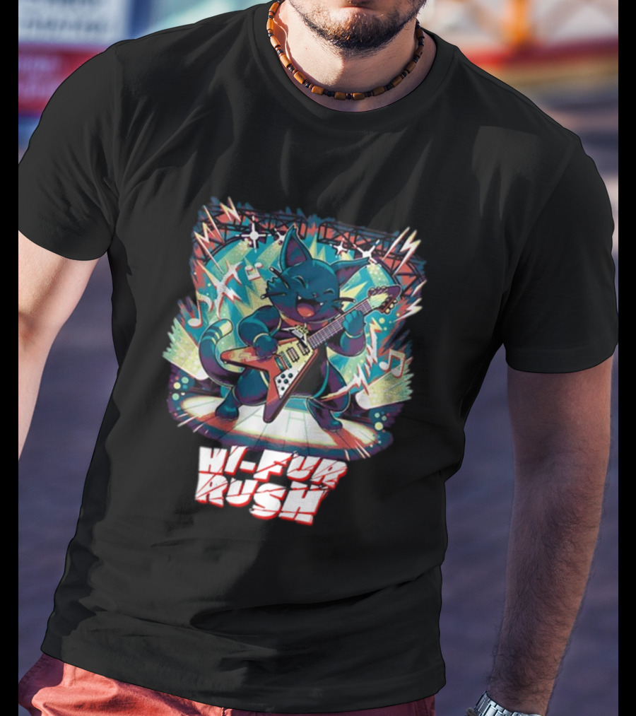Quakecon Dallas Pets Alive Hi-Fur Rush Cat Rocking Electric Guitar Explosion T-Shirt