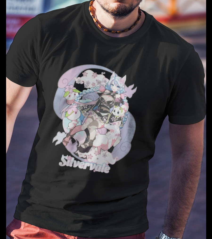 Silvervale Pastel Anime Fantasy Character With Floral Elements T-Shirt