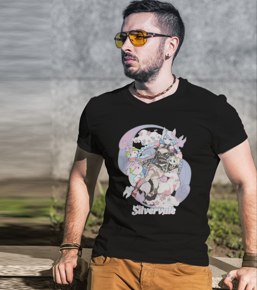 Silvervale Pastel Anime Fantasy Character With Floral Elements T-Shirt