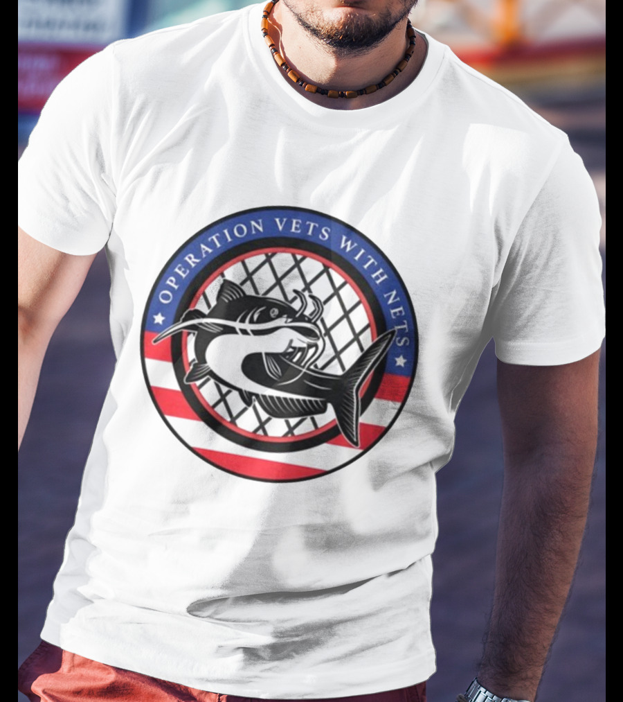 Operation Vets With Nets Patriotic Catfish Badge T-Shirt