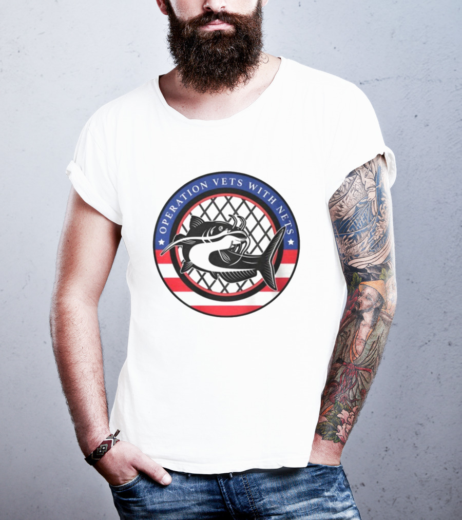 Operation Vets With Nets Patriotic Catfish Badge T-Shirt