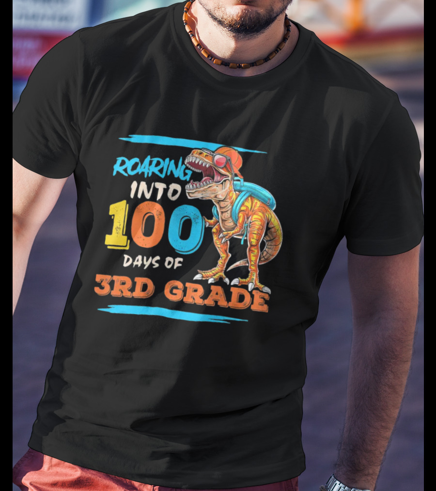 Roaring Into 100 Days Of 3rd Grade Dabbing Dinosaur T-Shirt