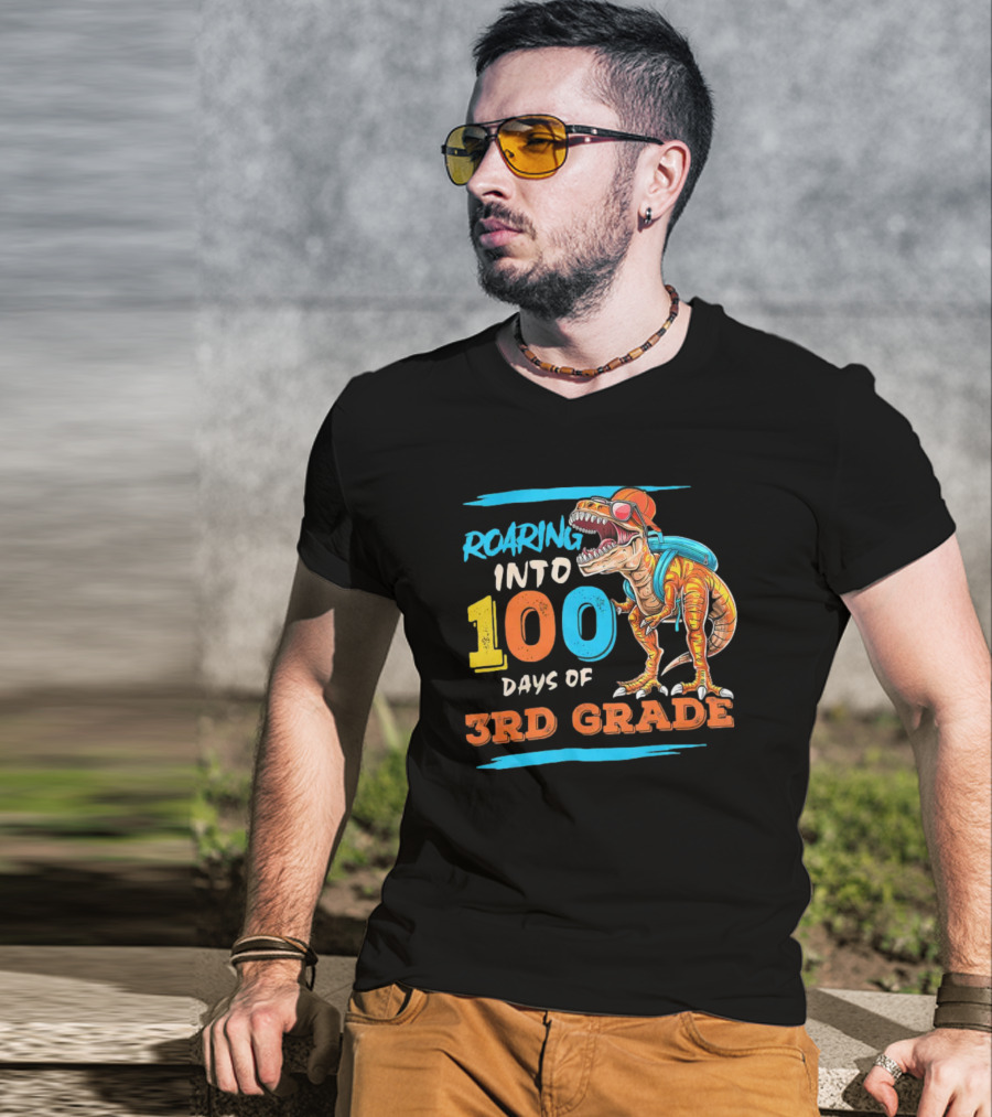 Roaring Into 100 Days Of 3rd Grade Dabbing Dinosaur T-Shirt