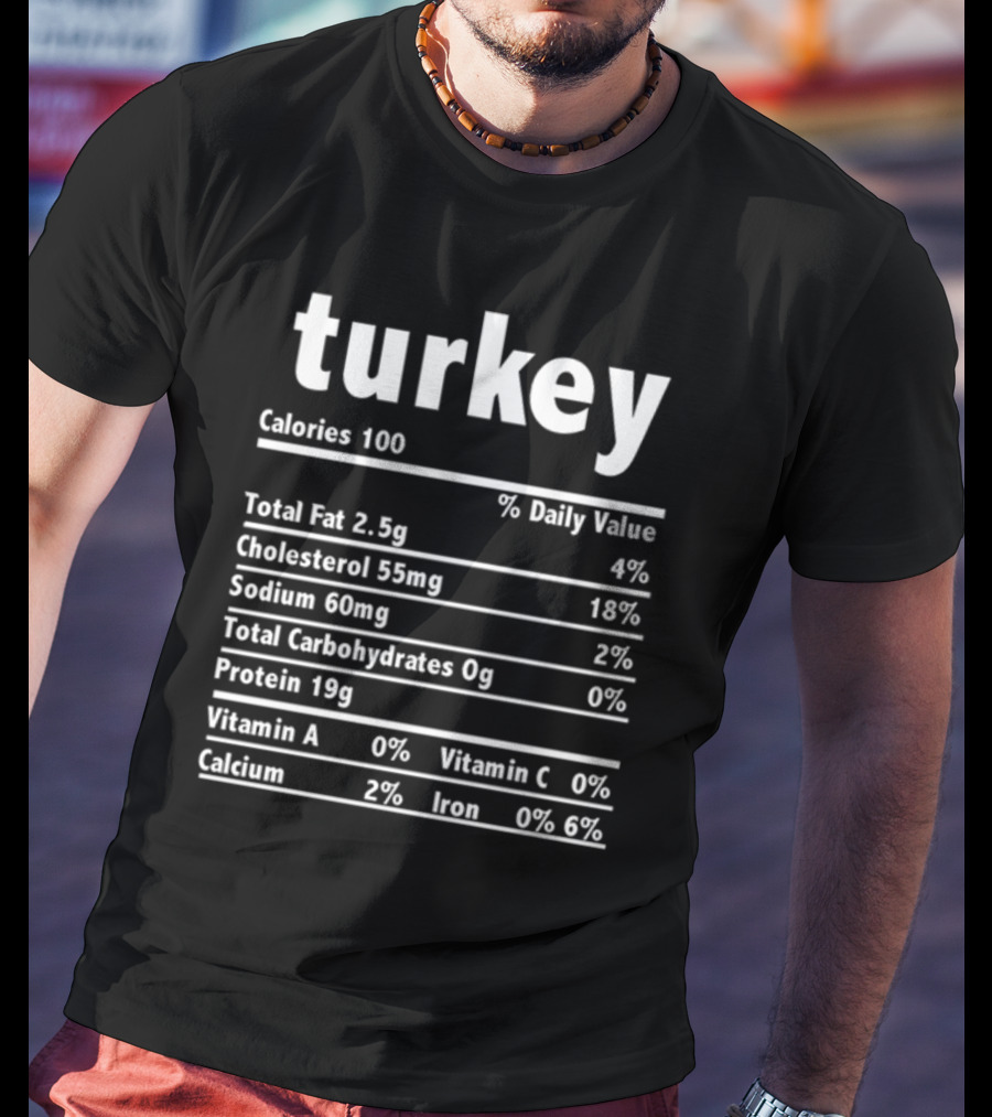 Turkey Nutrition Label Calories 100 Total Fat 2.5g Protein 19g T-Shirt