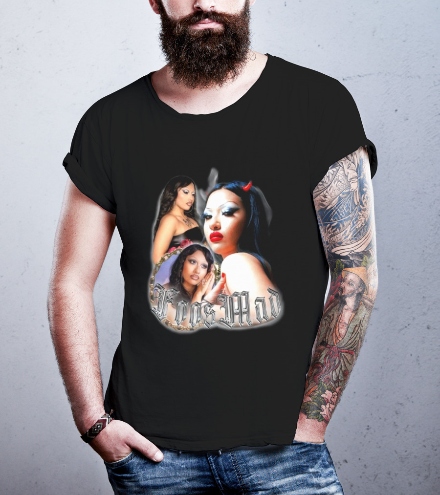 Foos Mad Gothic Style With Bold Makeup And Red Horns T-Shirt