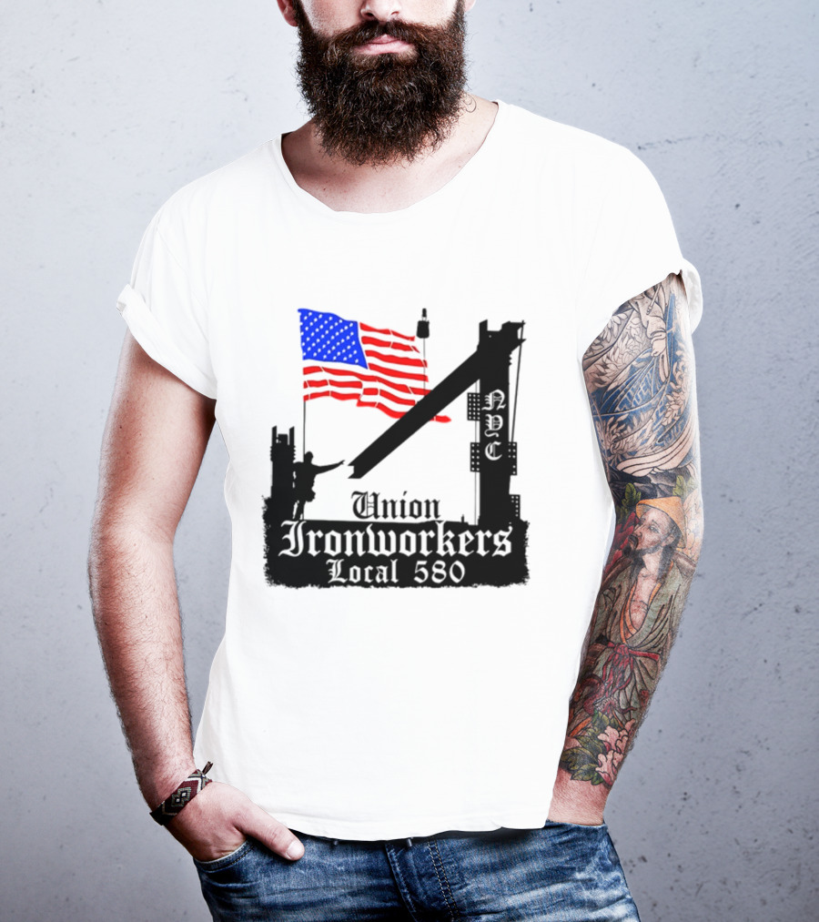 Union Ironworkers Local 580 NYC American Flag T-Shirt