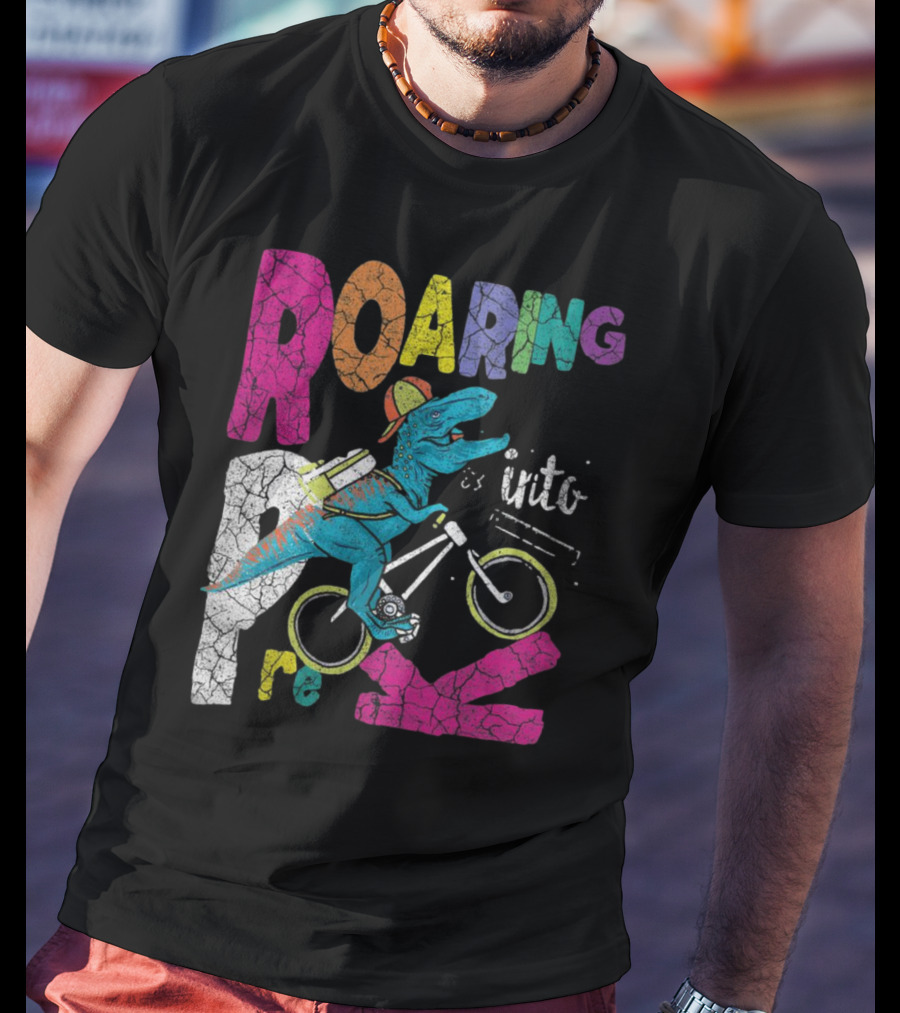 Roaring Into Pre-K Dinosaur Bike Adventure 1st Day Of School Rex T-Shirt