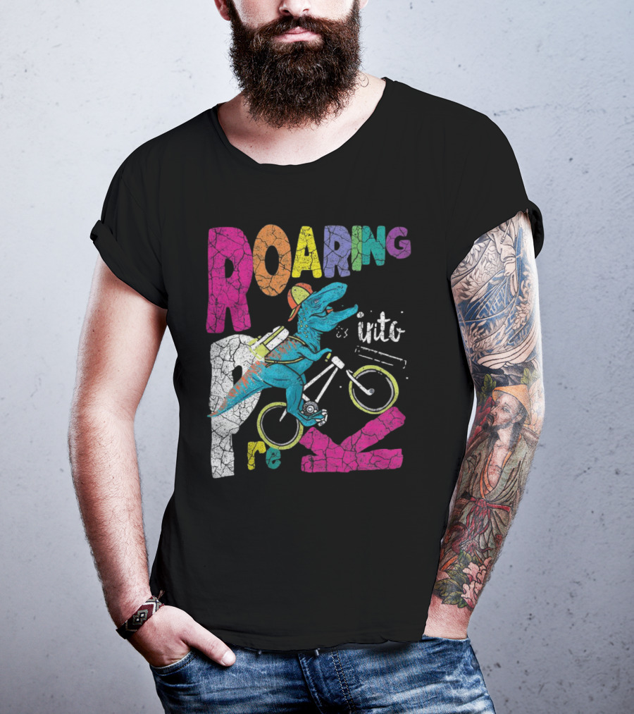 Roaring Into Pre-K Dinosaur Bike Adventure 1st Day Of School Rex T-Shirt