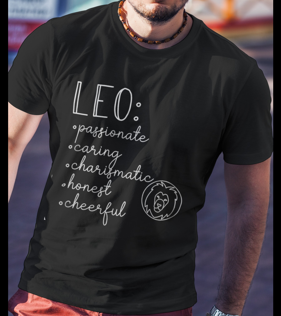 Leo Traits Passionate Caring Charismatic Honest Cheerful Zodiac Birthday V-Neck T-Shirt
