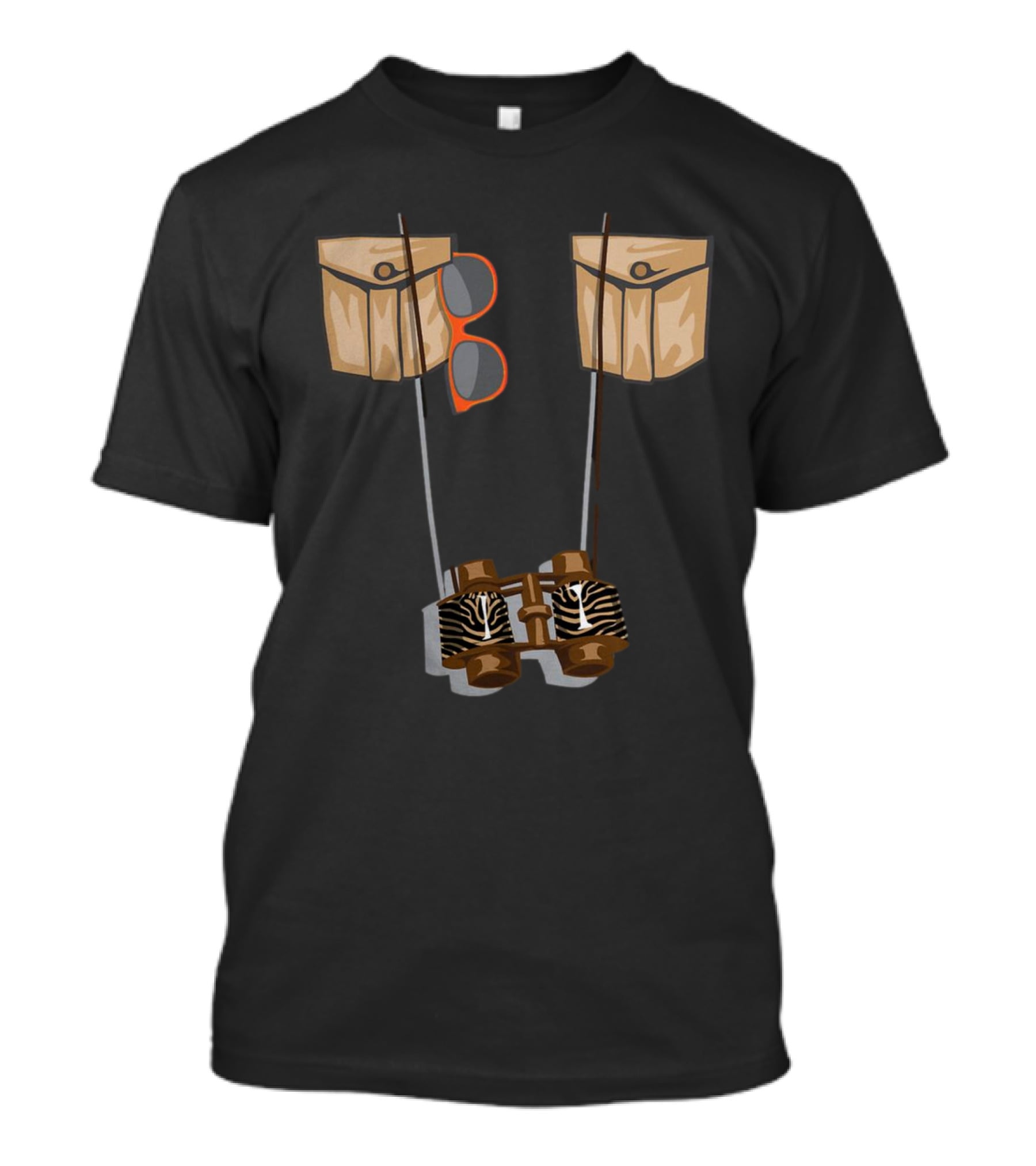 Zoo Keeper Halloween Costume DIY Jungle Safari Explorer Zebra Binoculars And Orange Sunglasses T-Shirt