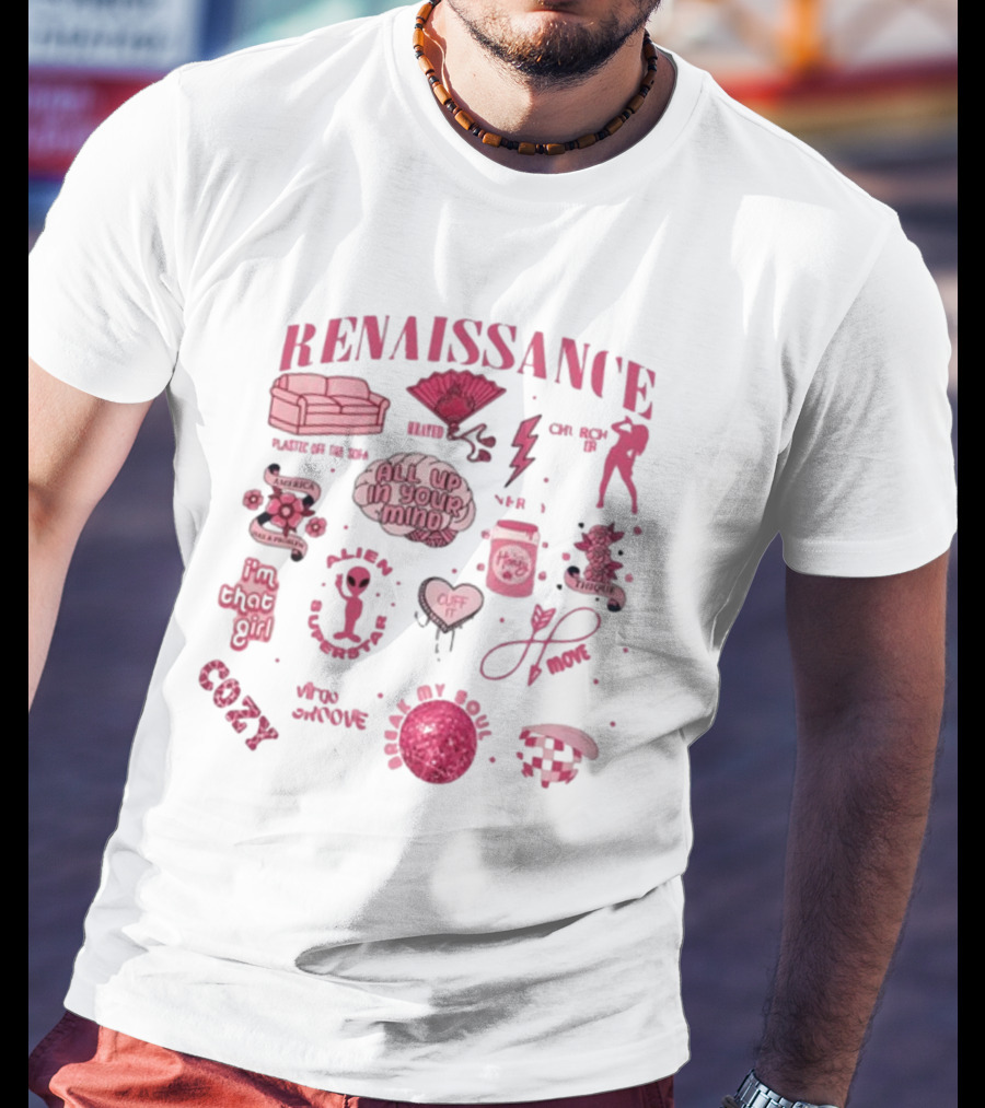 Renaissance Alien All Up In Your Mind Cozy Pink Aesthetic T-Shirt