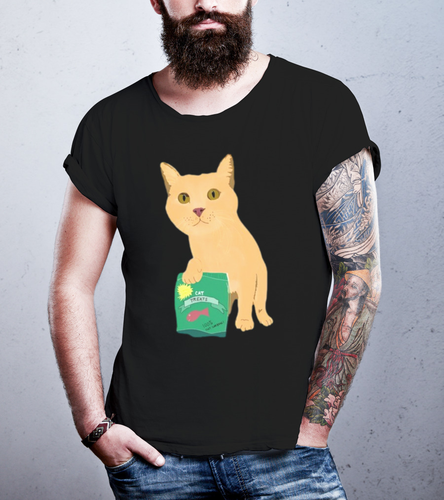 KatRose Cat Treats 100% Fish Formula Cat Holding Green Package T-Shirt