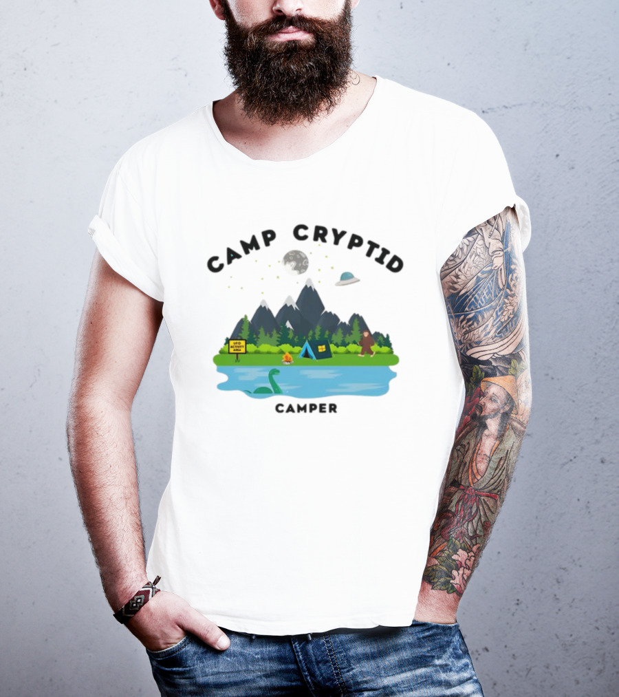 Camp Cryptid Camper UFO Area Loch Ness Bigfoot Camping Scene T-Shirt