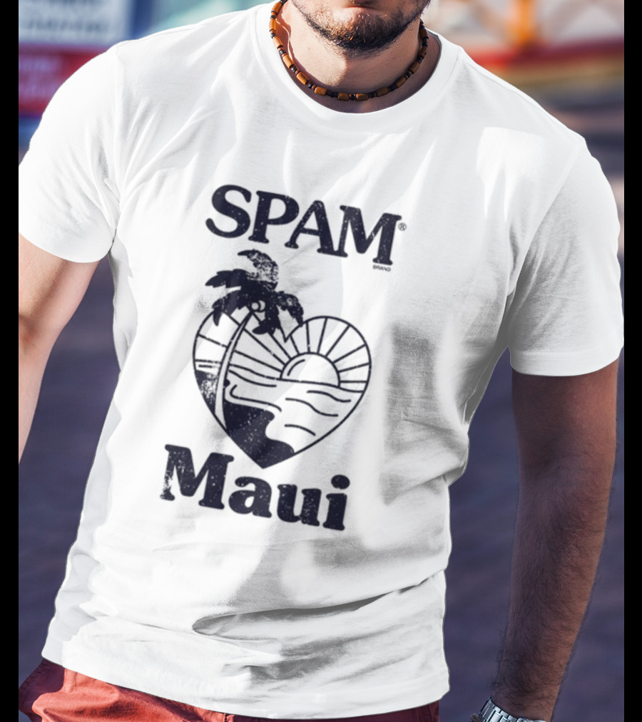 SPAM Maui Sunset Heart Palm Tree T-Shirt