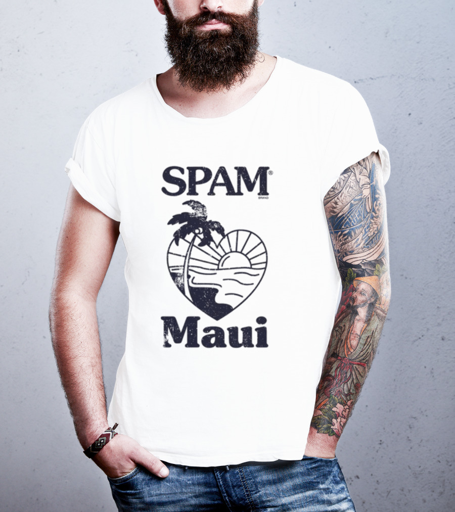 SPAM Maui Sunset Heart Palm Tree T-Shirt