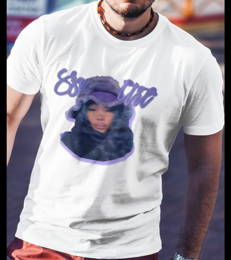Meechy Club Sza Ctrl Portrait With Fuzzy Hood And Purple Gradient Text T-Shirt