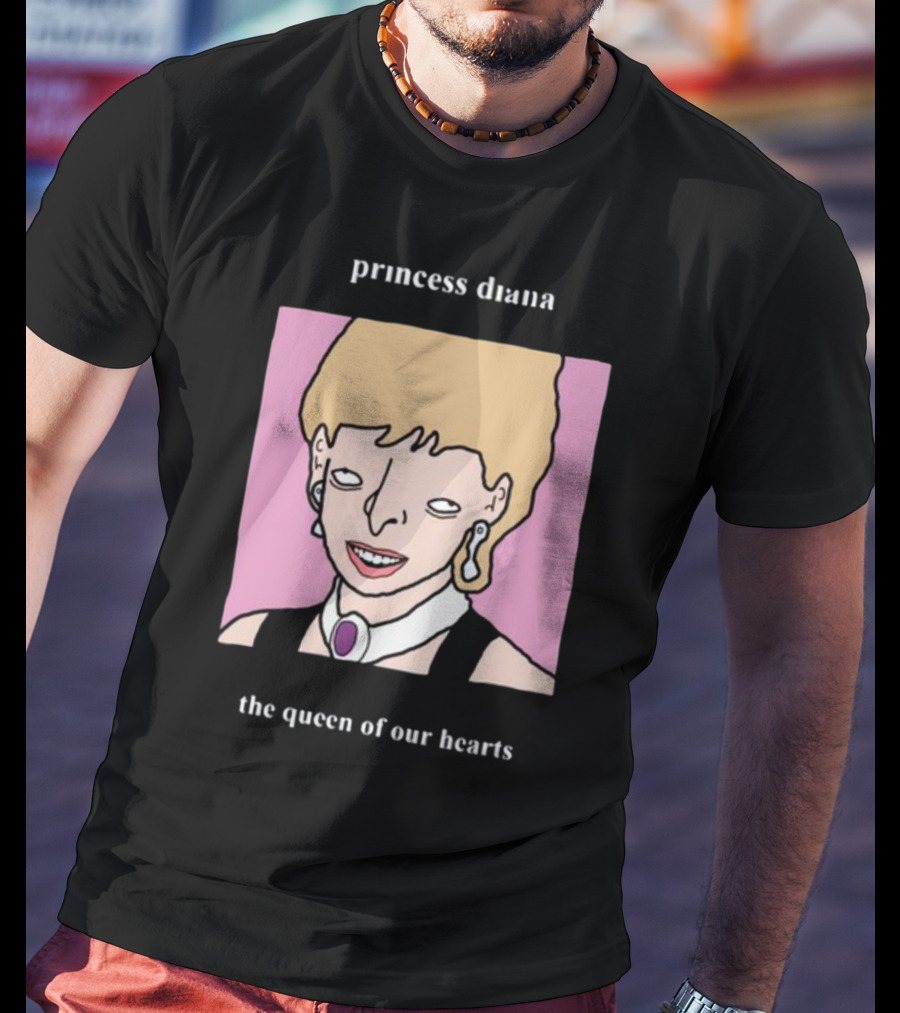 Princess Diana The Queen Of Our Hearts Cartoon Portrait On Pink Background T-Shirt