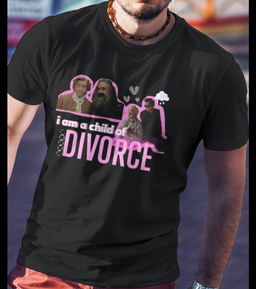Good Omens I Am A Child Of Divorce Characters With Pink Outline T-Shirt