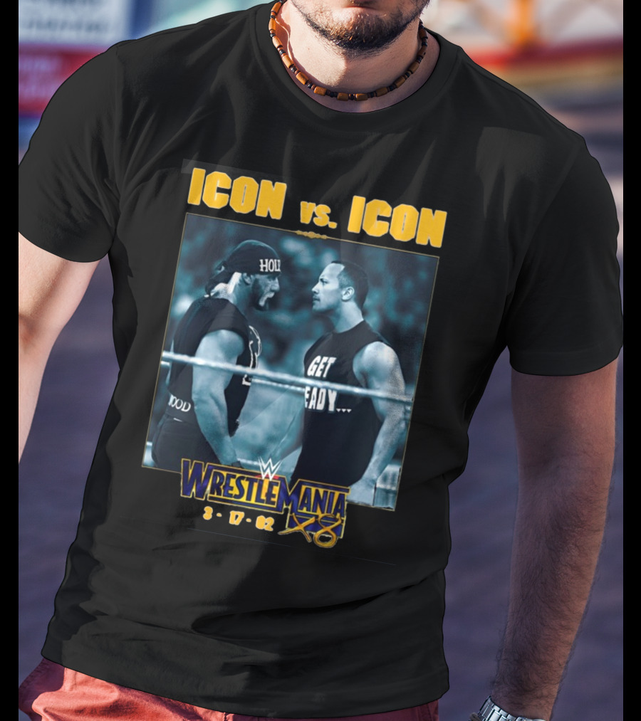 ICON Vs. ICON WrestleMania X8 The Rock Hulk Hogan 3-17-02 T-Shirt