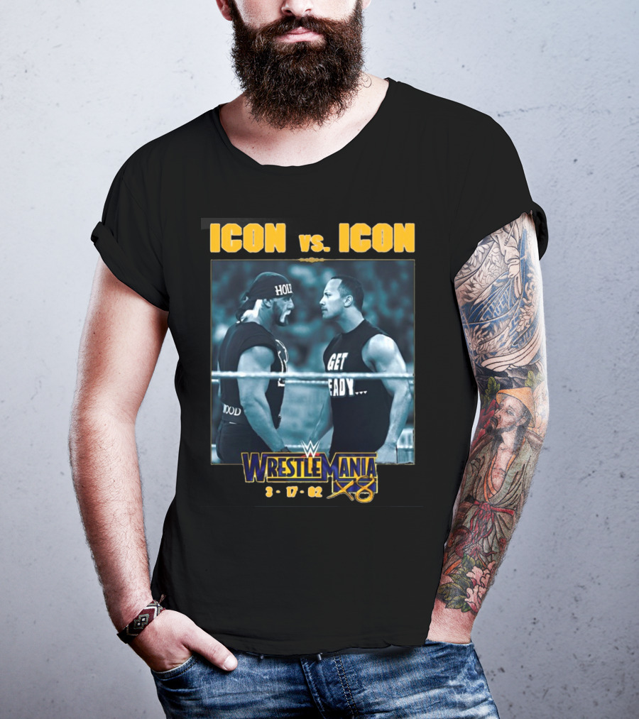 ICON Vs. ICON WrestleMania X8 The Rock Hulk Hogan 3-17-02 T-Shirt