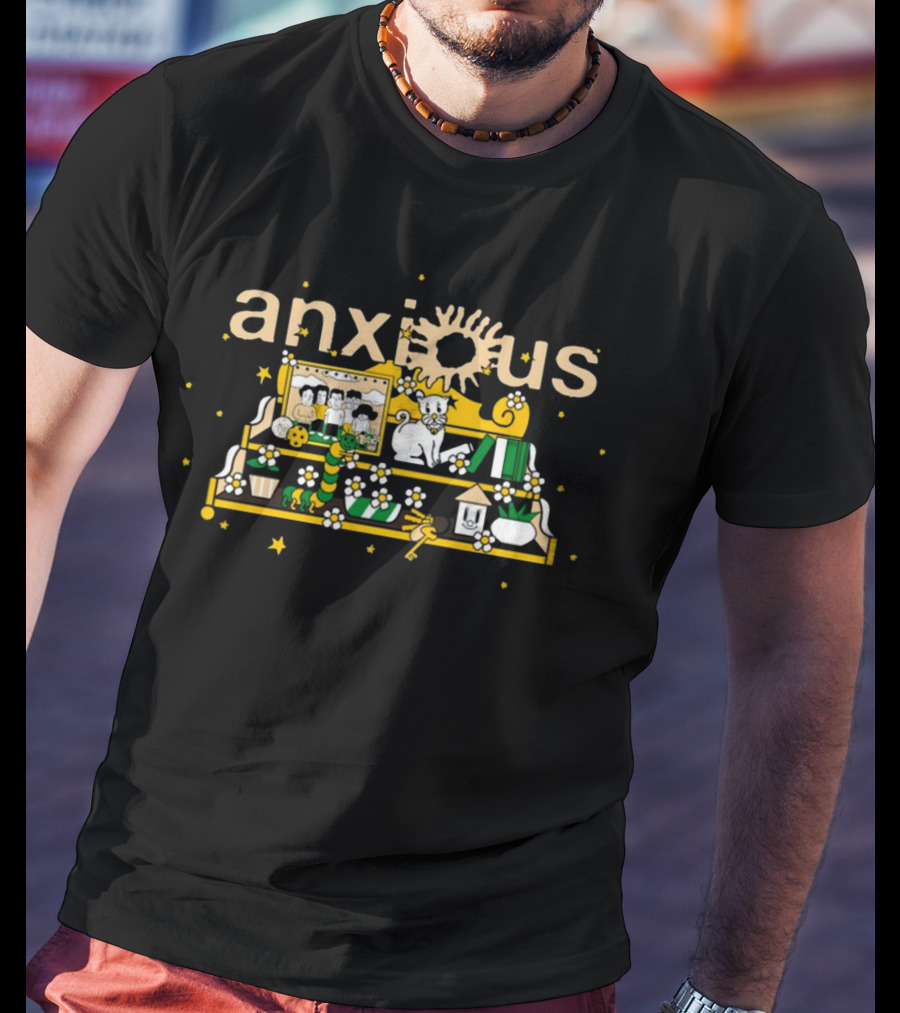 Anxious Shelf Cat Flowers Books Sun Shelf Décor T-Shirt