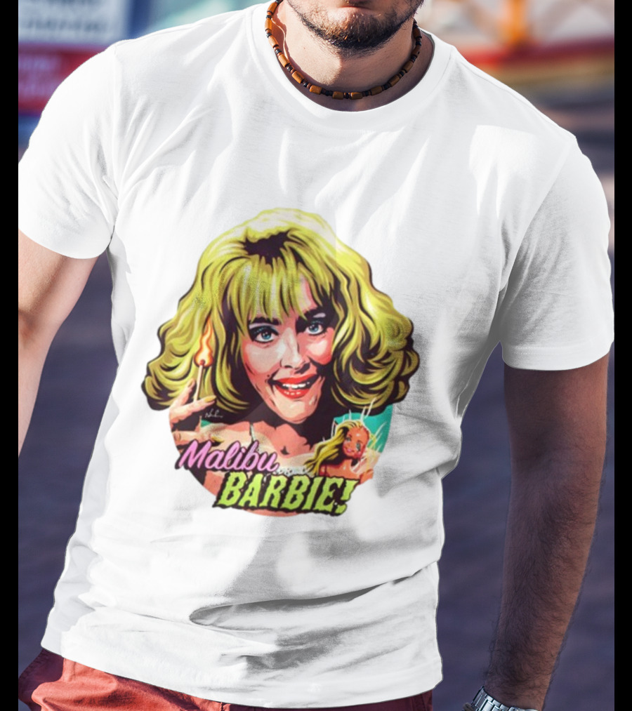 Malibu Barbie Debbie Jellinsky Doll Art With Flaming Lighter T-Shirt