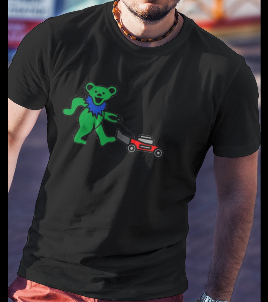 Middleclassfancy Mowing Bear Grateful Dead Dancing Bear Icon With Mower T-Shirt