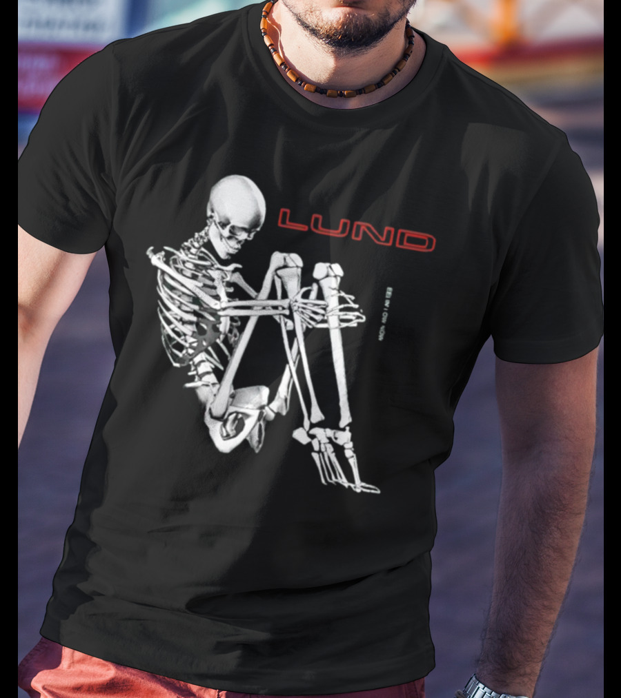 Lund Skeleton Sitting Bend Over Text Elements T-Shirt