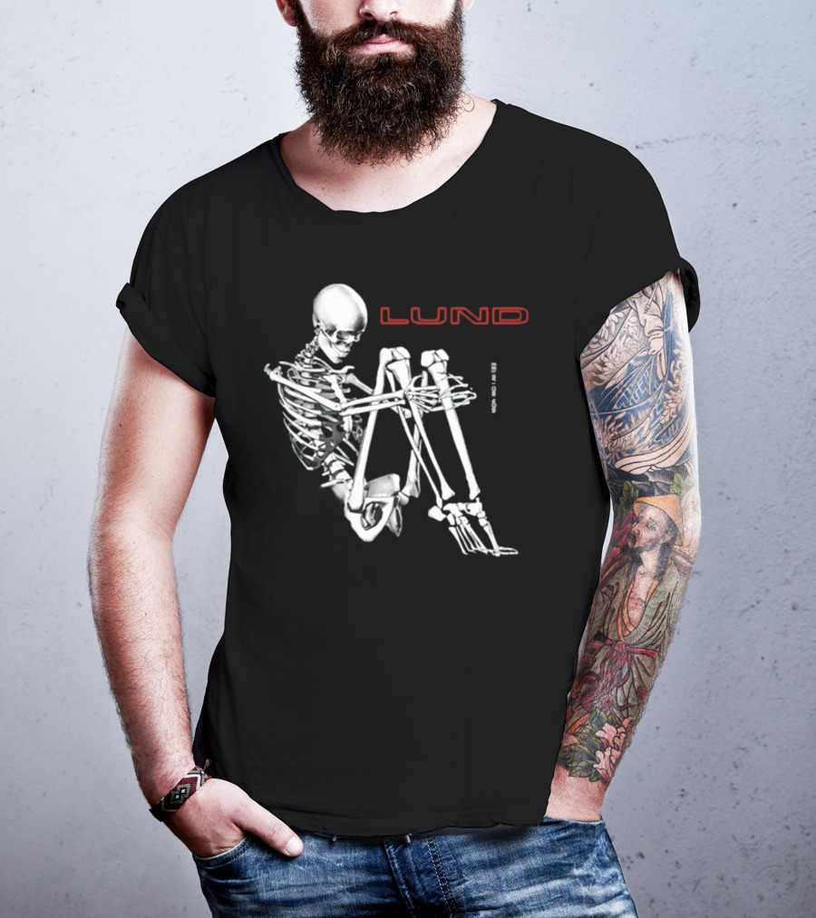 Lund Skeleton Sitting Bend Over Text Elements T-Shirt