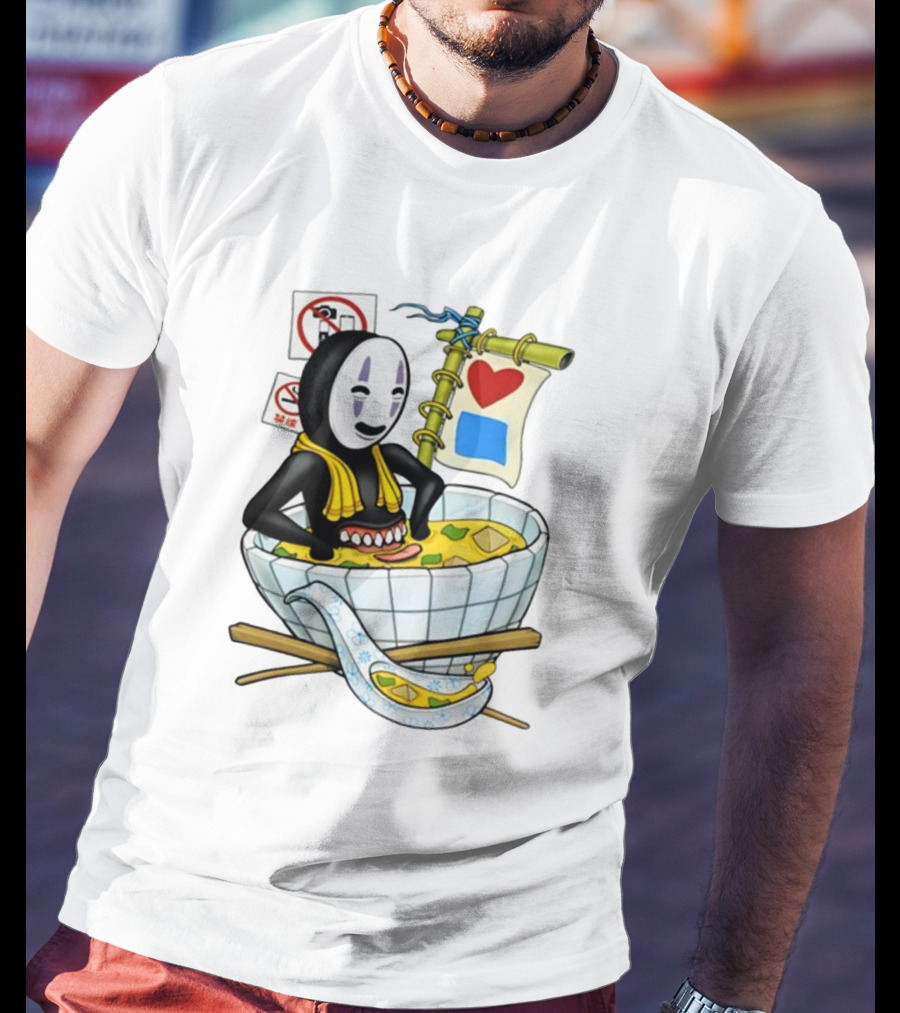 Bluetile Miso Bath Spirit Face Heart Bamboo Nobori T-Shirt