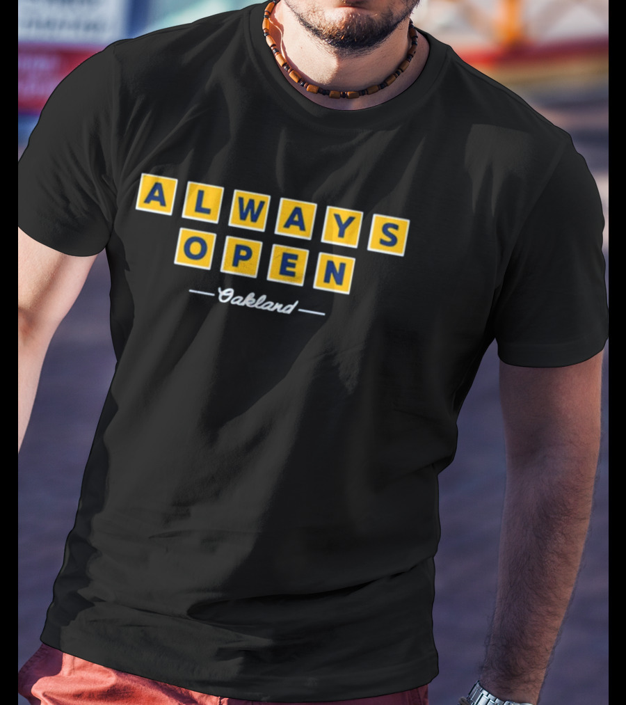 Always Open Oakland Scrabble Inspired Block Letters T-Shirt