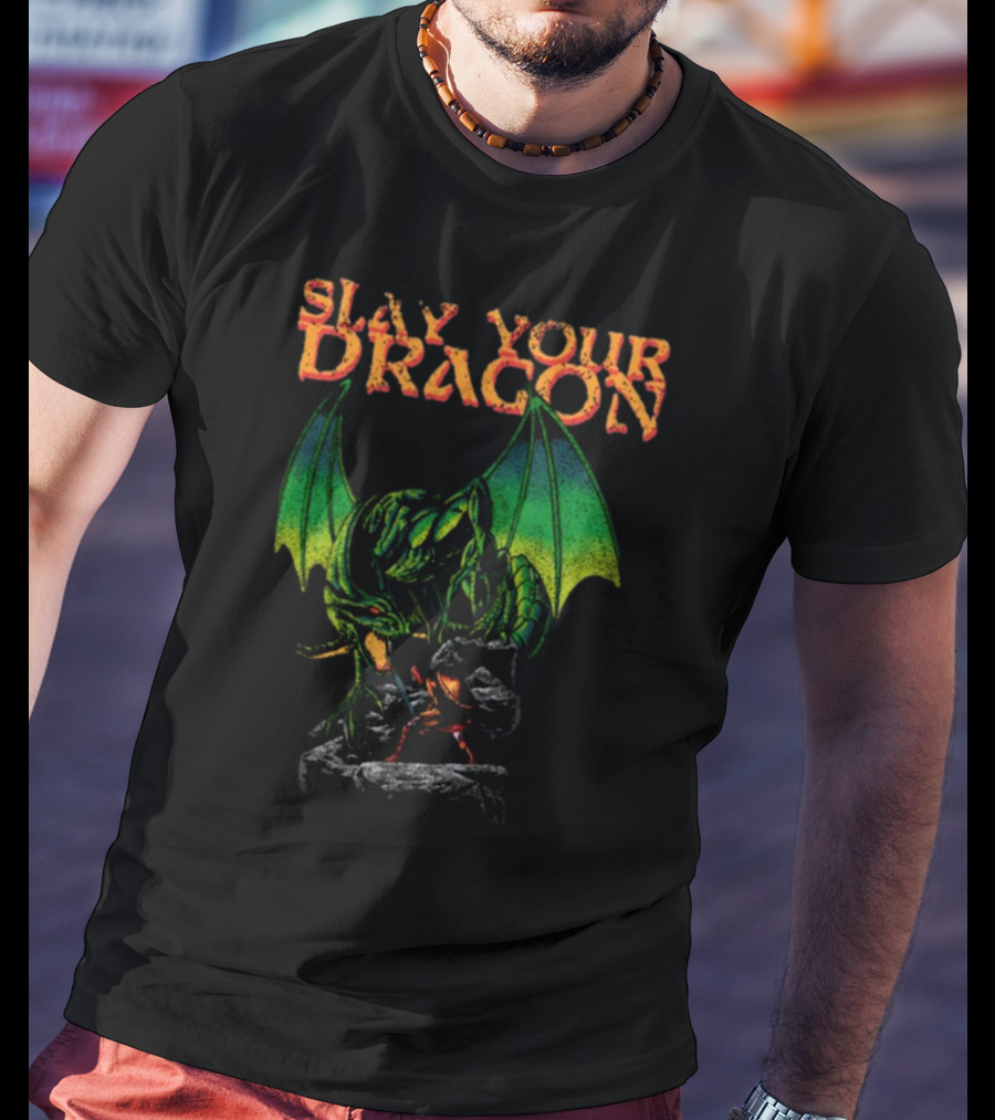 Slay Your Dragon Fantasy Green Fire-Breathing Creature T-Shirt