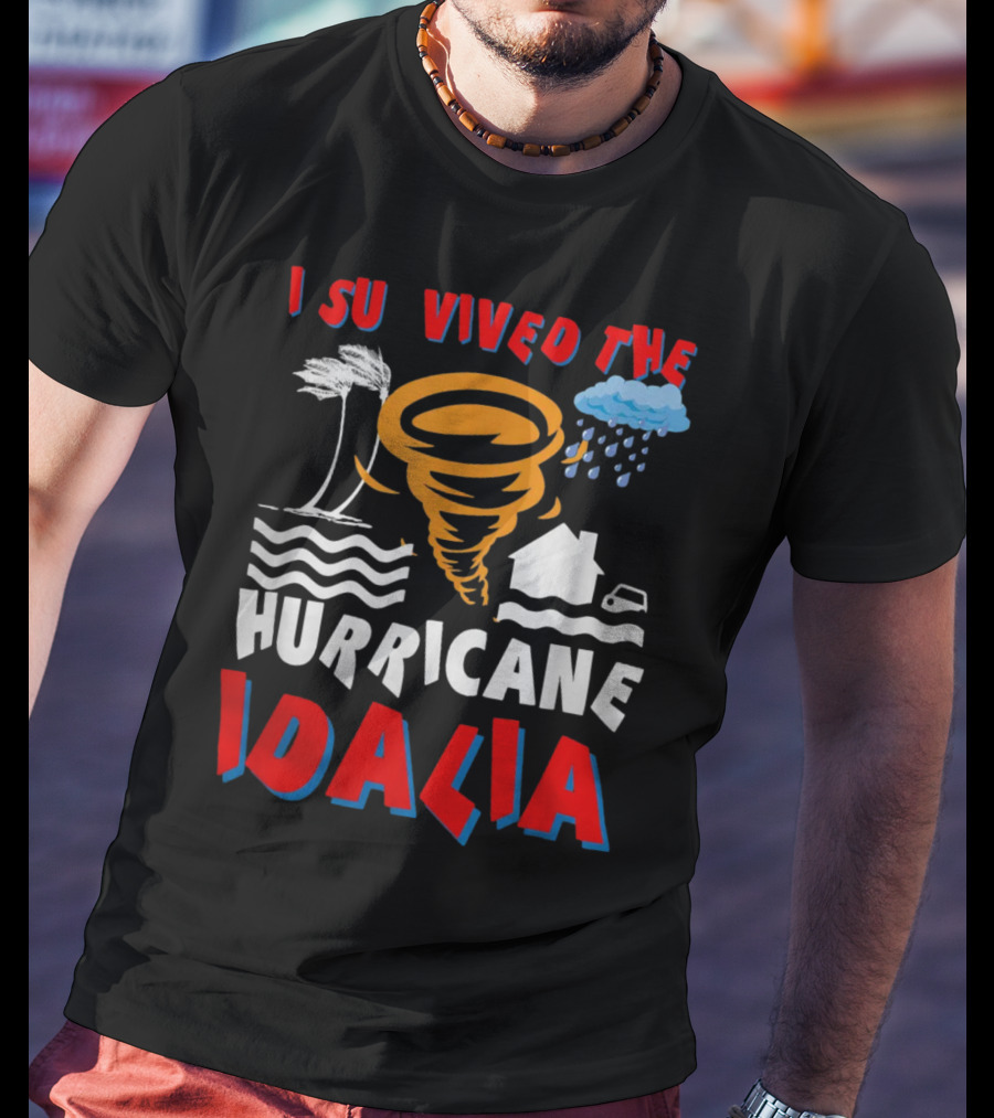 I Survived The Hurricane Idalia Tornado Palm Trees Rain House Car Waves T-Shirt