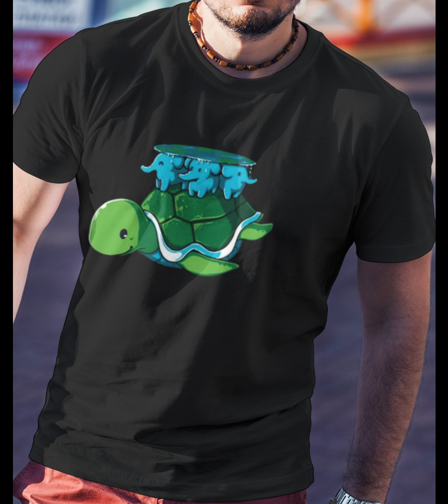 Bladezaim Teeturtle Green Turtle With Three Blue Elephants T-Shirt