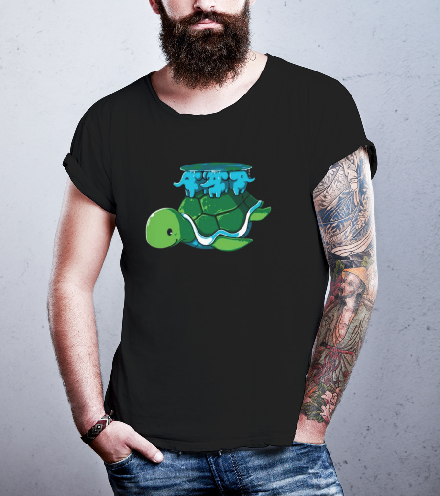Bladezaim Teeturtle Green Turtle With Three Blue Elephants T-Shirt