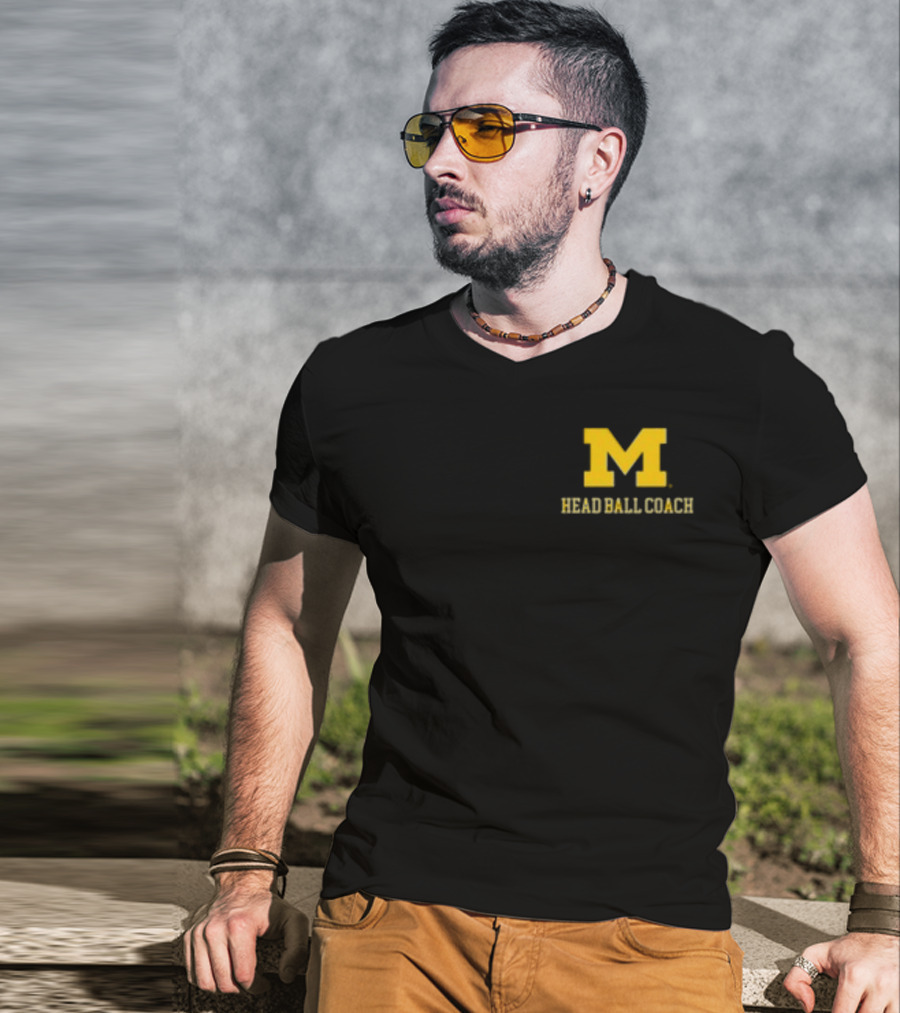 Michigan Football M Head Ball Coach Harbaugh 4 Head Ball Coach T-Shirt